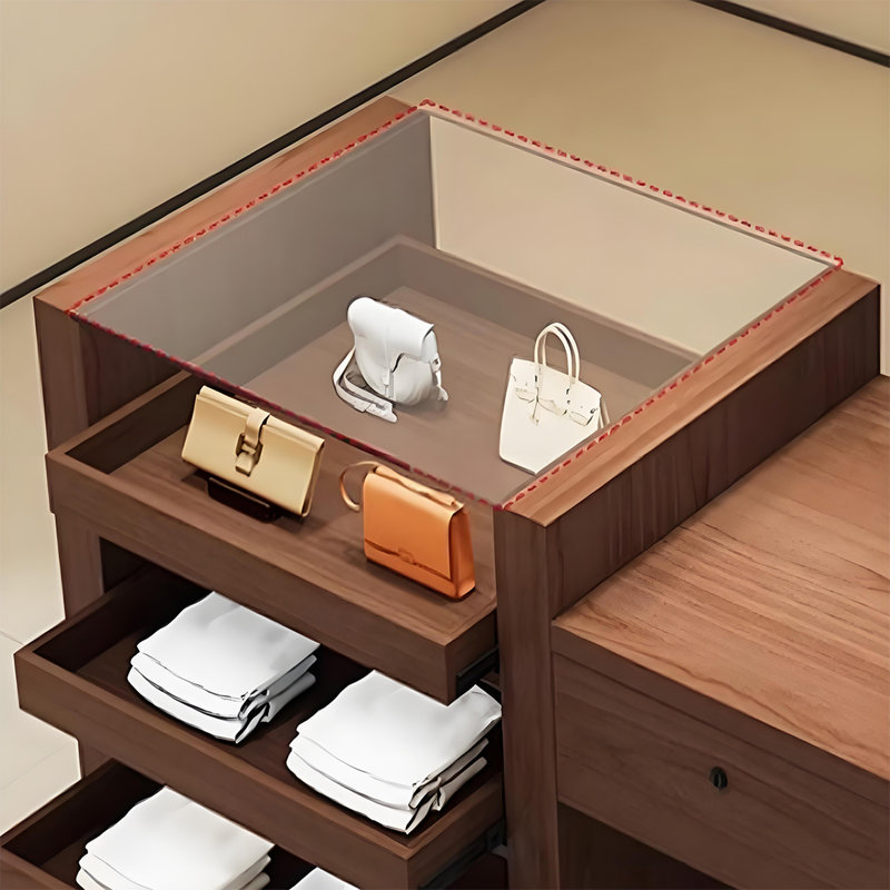 Vitrine à panneau haute densité, Noyer, H 35,43 po x l 86,61 po x P 23,62 po