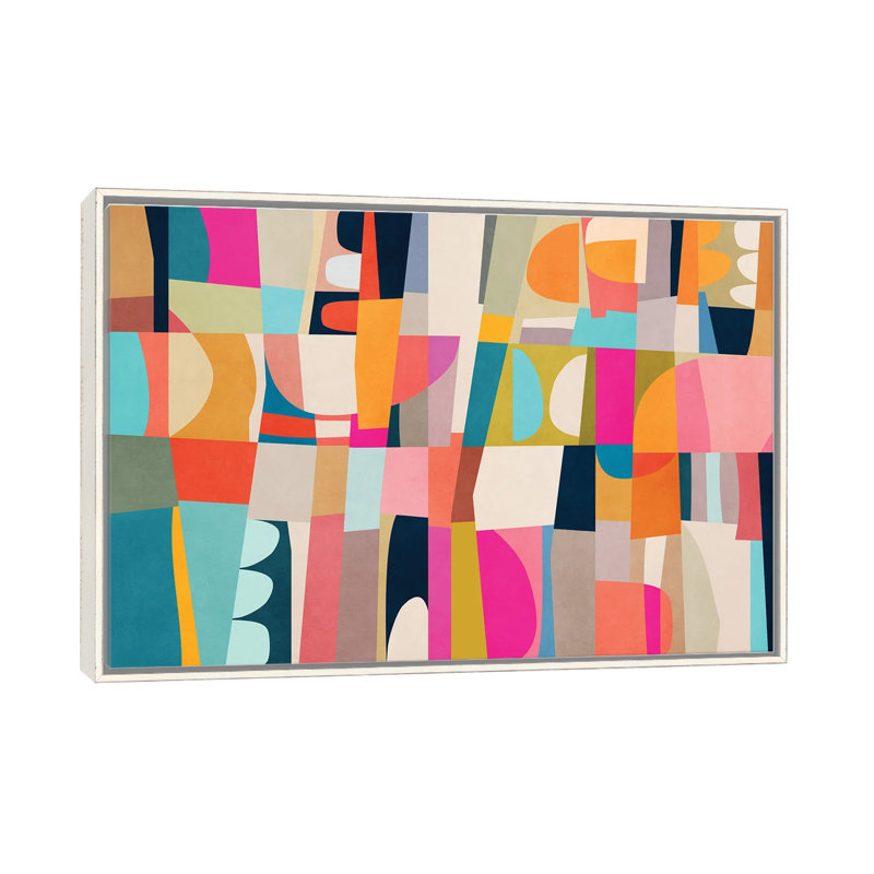 Pièces colorées, H 40 po x l 60 po x P 1,5 po, Toile encadrée flottante blanc vieilli, Pas de tapis