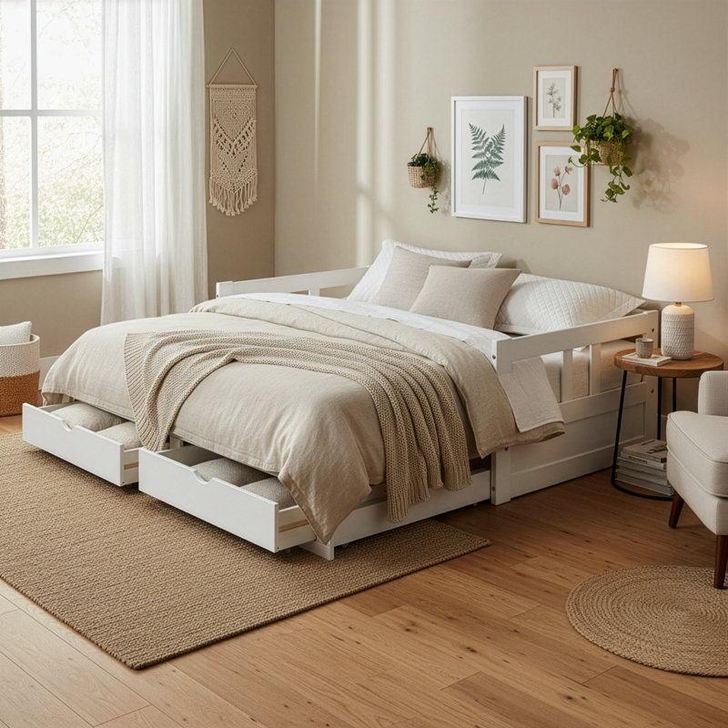 Lit de jour simple avec rangement Melody, blanc, Blanc