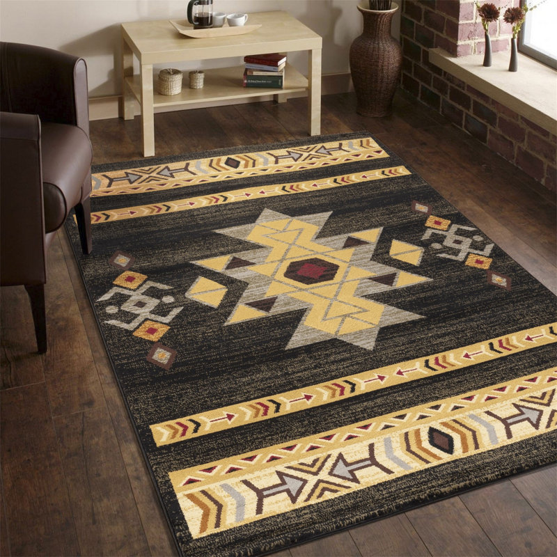 Tapis tribal noir Sud-Ouest Tribes, Rectangle 7 pi 10 po x 10 pi 3 po