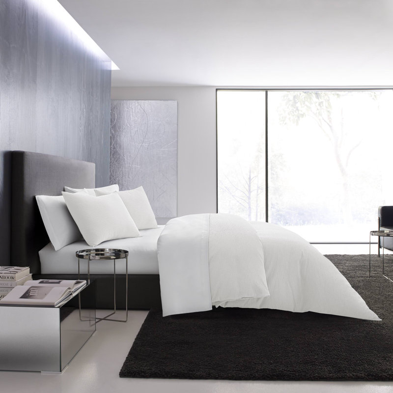Vera Wang Waffle Pique Cotton Duvet Cover Set, King Duvet Cover + 2 King Shams, White