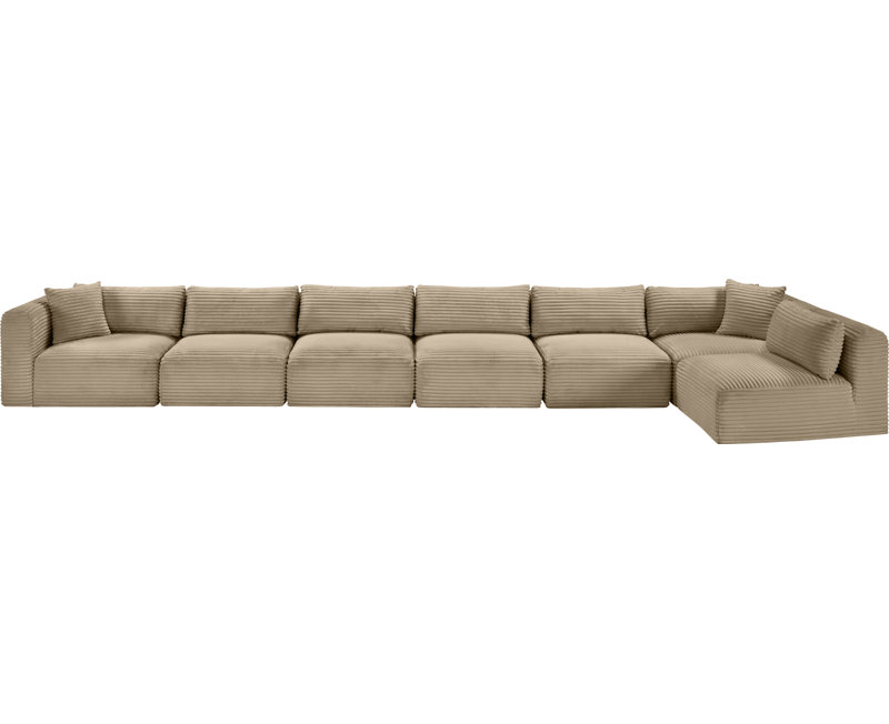 Carmean Corduroy Performance Fabric L-Shaped Modular Sectional, Taupe Furry Textured Corduroy Fabric, 5 Armless, 2 Corner