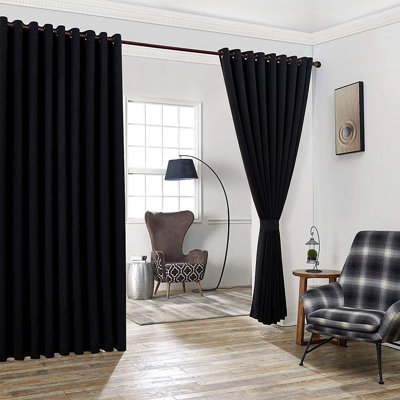 Nicole Pair of 2 Extra Large Black Room Divider Curtains for Large Windows or Breaking Up Rooms