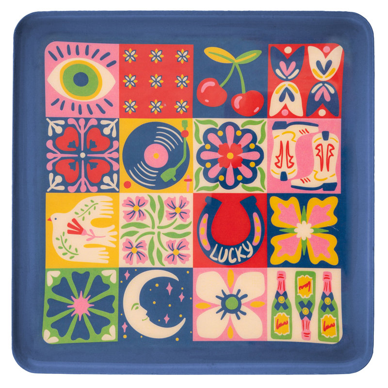 Enamel Trays Large Square Tile, Tile, Blue/Pink/Red/Green/Yellow/Cream