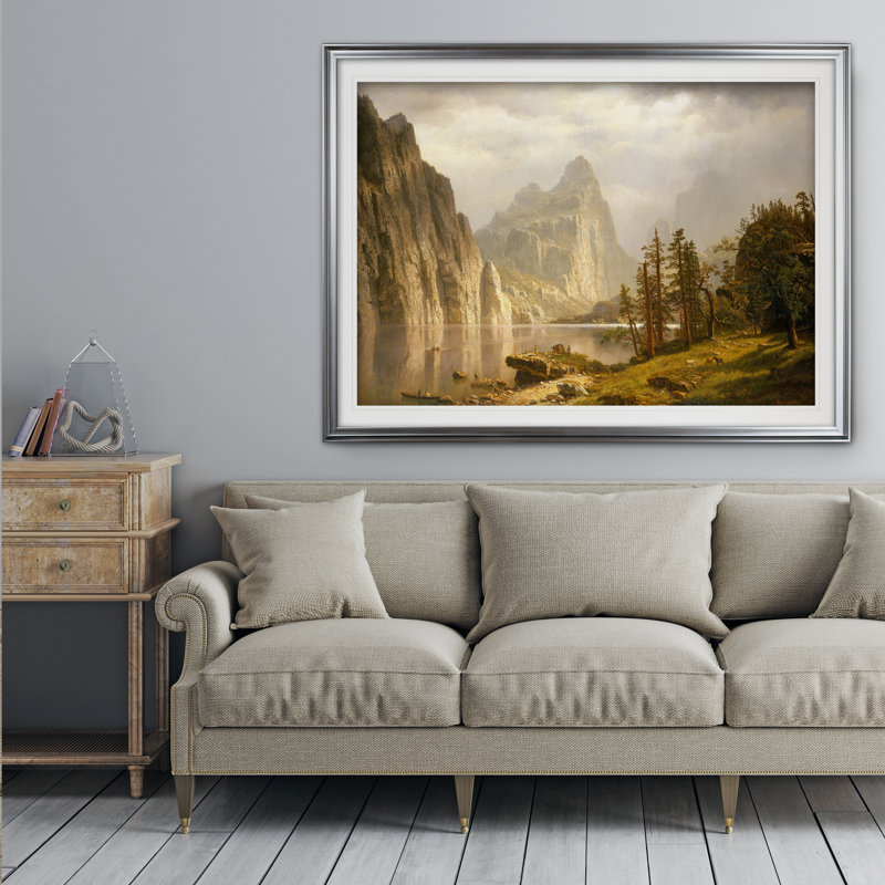 « merced river », reproduction de peinture à l’acrylique, Cadre argenté, H 31 po x l 43 po x P 1,5 po