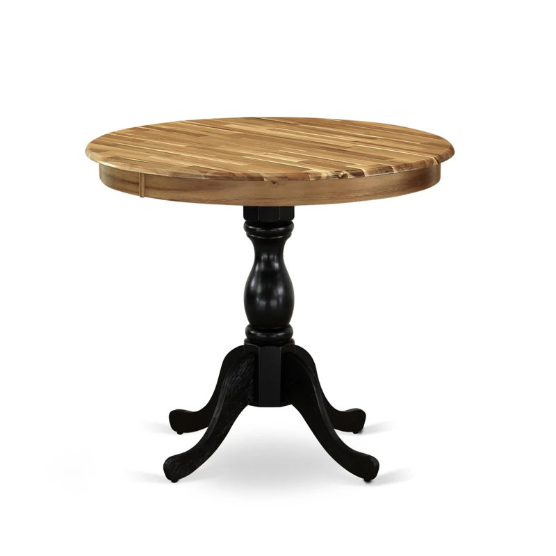 Table de salle à manger Antique Mid-Century, Noir, Naturel, H 30 po x l 36 po x P 36 po