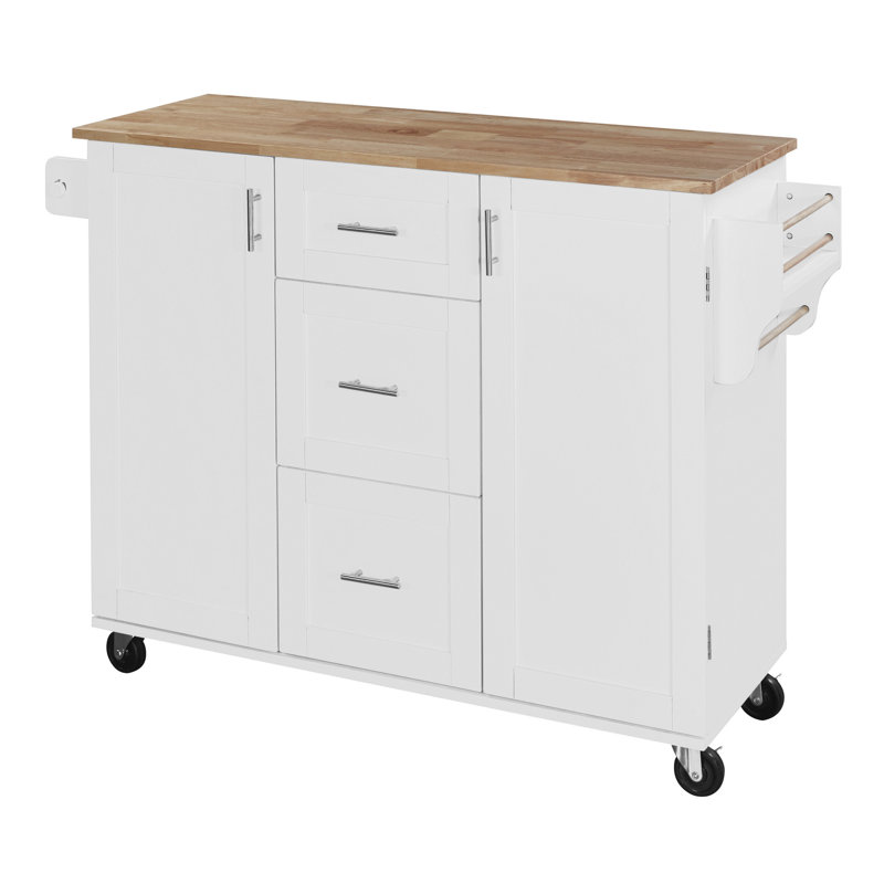K&K Rolling Kitchen Island With Storage, White