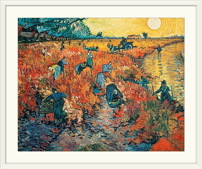 «Red Vineyard at Arles, 1888» par Vincent Van Gogh - reproduction, H 32 po x l 38 po x P 1 po, Cadre blanc