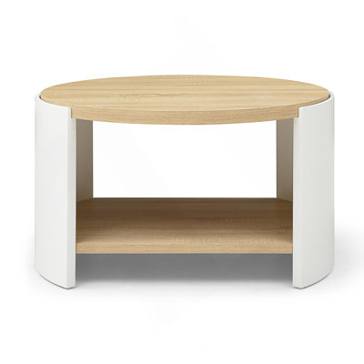 Round Coffee Table With 2-Tier Rustic Wood Design And Storage Shelf, Perfect For Modern Living Rooms And Small Spaces.