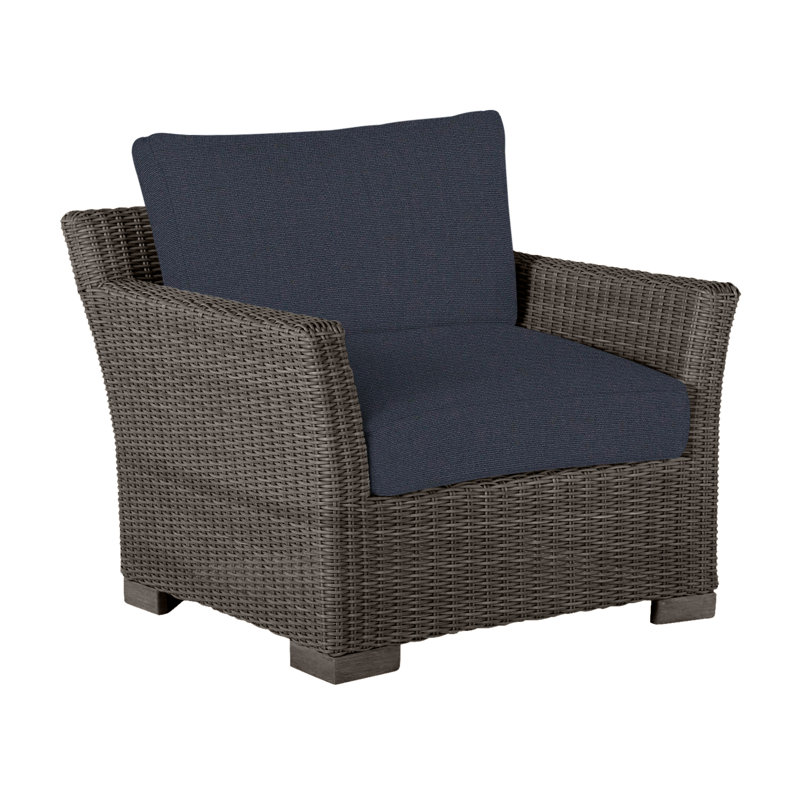 Club Patio Chair with Cushions, No Welt, Black Walnut, Linen Navy