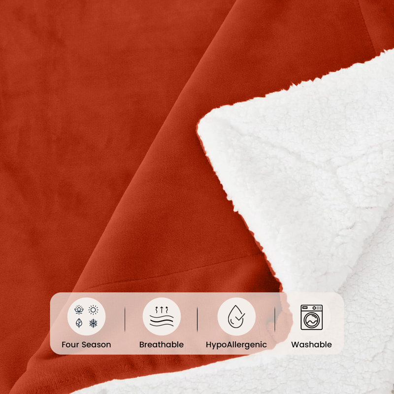 Haffa Reversible Sherpa Fleece Throw Blanket - Ultra-Soft, Warm & Cozy Comfort for All Seasons, 270cm x 230cm, Rust