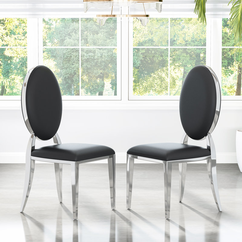 Chaise moderne en similicuir , Argent argent, Noir