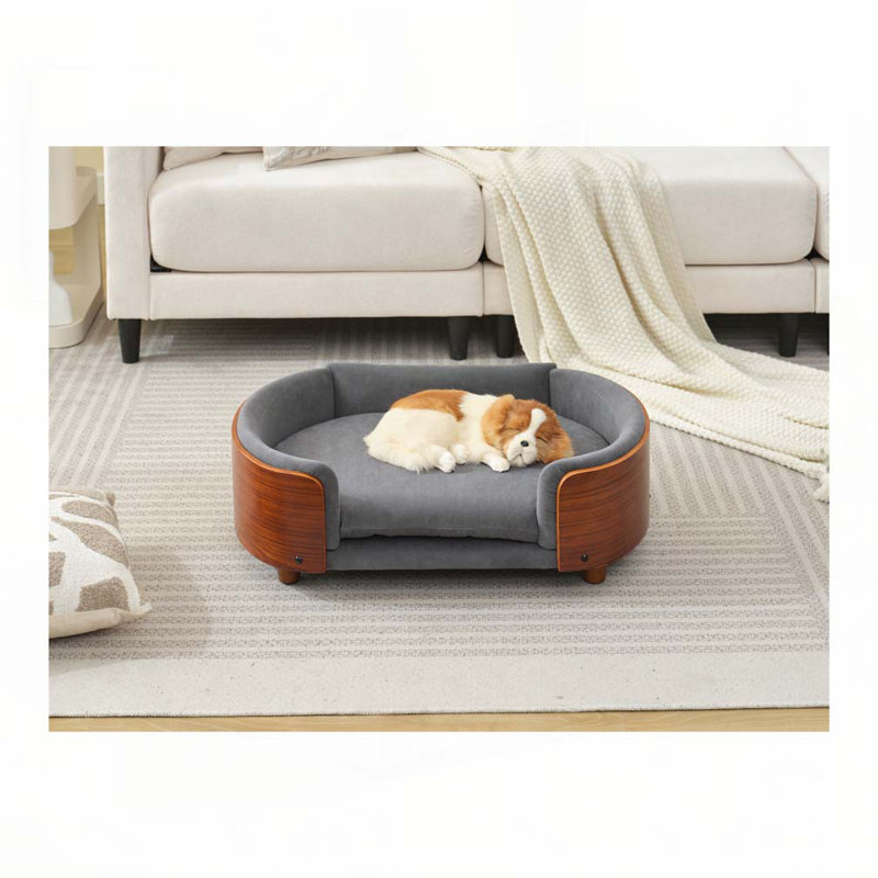 Canapé pour chien en bois massif Inira, L 30,7 po x P 20,08 po x H 9,85 po, Bleu foncé / brun