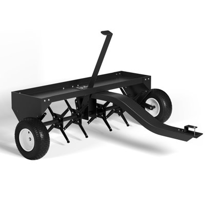 40" Tow Behind Lawn Plug Aerator with Steel Tines & Gloves, 100 lb Weight Tray, Universal Hitch & Wheels