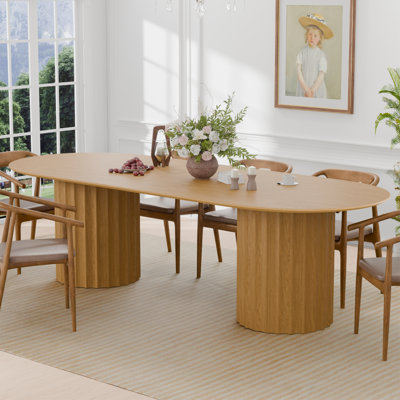 86" Wood Oval Pedestal Base Dining Table Kitchen Table for 10