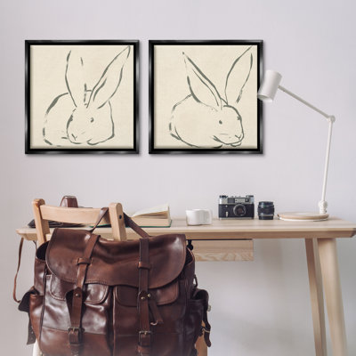 «Minimalist Resting Rabbit», ensemble de 2 toiles flottantes encadrées par June Erica Vess