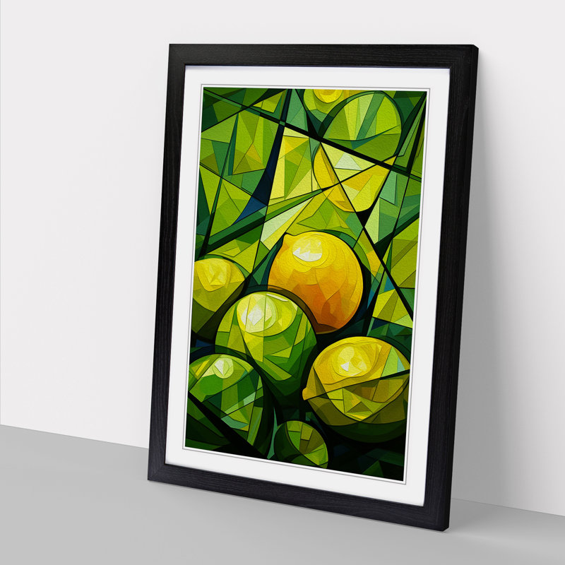 Lime Fruit Cubism - Single Picture Frame Print on Wood, 34cm H x 25cm W x 2cm D, Black Framed