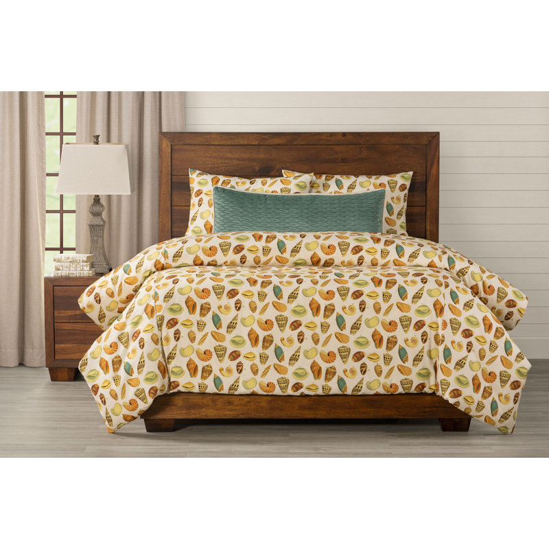Seashell Print Duvet Cover and Insert Set, California King Duvet Cover + 2 Shams + 1 Pillow