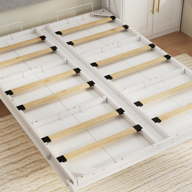 Queen Farmhouse Murphy Bed With 2 Storage Cabinets,space-saving Wall Bed For Multipurpose Room, White
