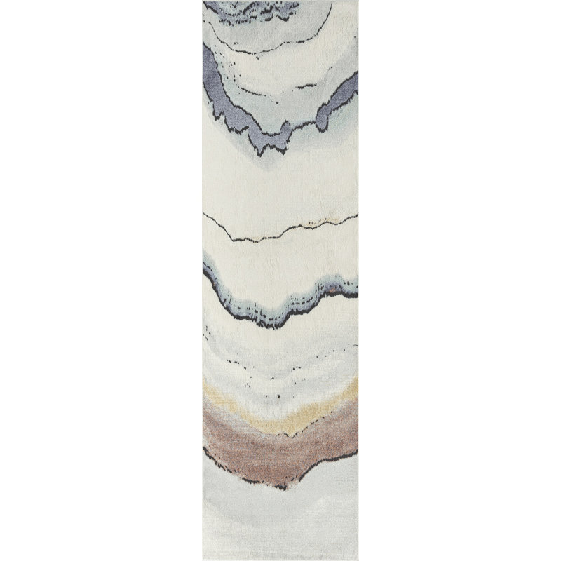 Tapis marbré moderne multicolore Dahlia, Tapis de couloir 2 pi 1 po x 7 pi 4 po