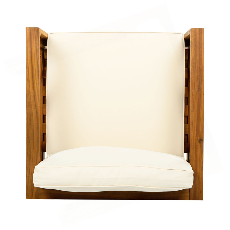 Fauteuil club d'extérieur en bois d'acacia avec coussins (ensemble de 4), ensemble de conversation, convient aux rassemblements extérieurs, finition teck