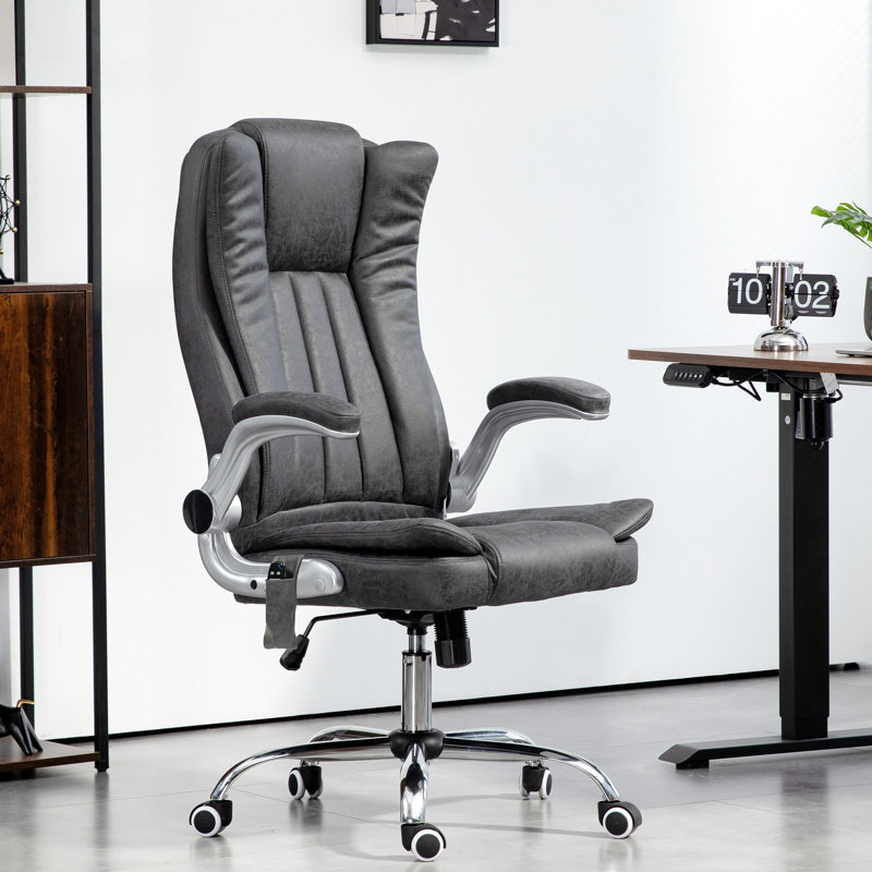 Fauteuil de bureau gris avec massage par vibration, fonction de chaleur et confort amélioré - Tissu semblable au cuir, hauteur de siège réglable, rabattable, roues pivotantes stables pour