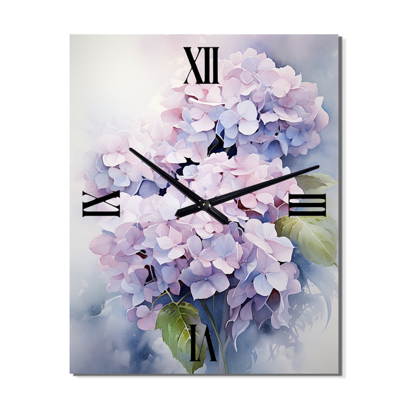 Hydrangées mauves Graceful Whispers - Très grandes horloges murales florales, H 40 po x l 30 po x P 1 po