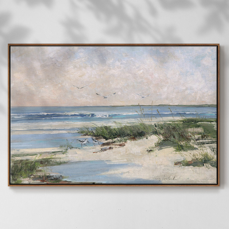 «Soft Morning Sea», reproduction sur toile avec cadre flottant, H 27 po x l 41 po x P 2 po, Noyer