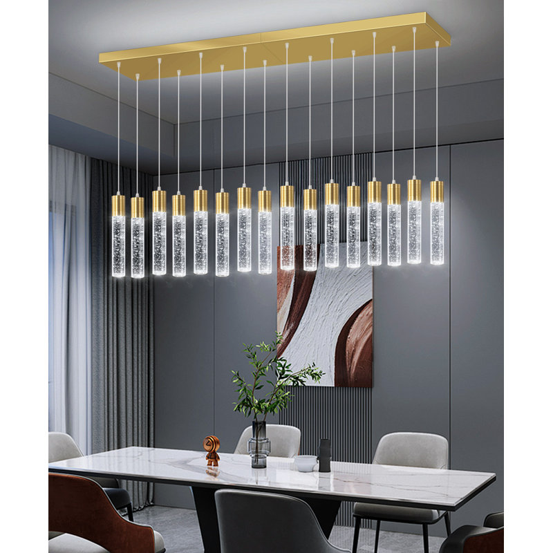 16-Light Modern Crystal Rectangular Chandelier Gold, Gold