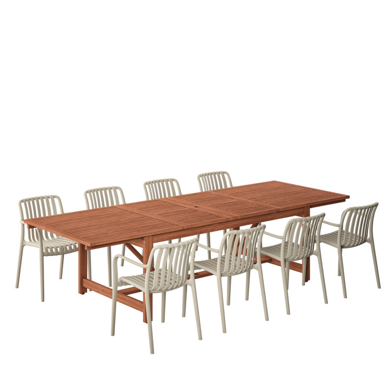Amazonia 9Pc Juleriaque FSC Wood And And Resin Outdoor Patio Extendable Dining Set, Sand