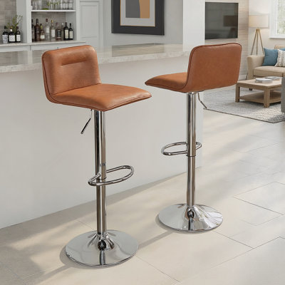 Tabouret de bar réglable en métal chromé et similicuir brun clair - ensemble de 2