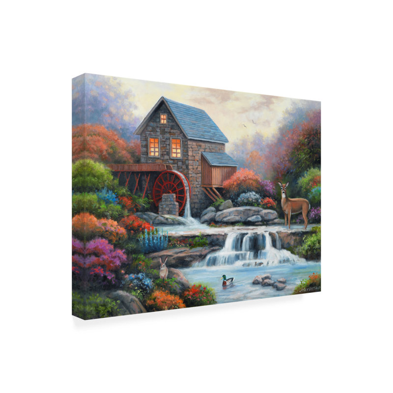 Evann «A visit to the Waterwheel» par John Zaccheo - reproduction d'art sur toile tendue, H 18 po x l 24 po x P 2 po