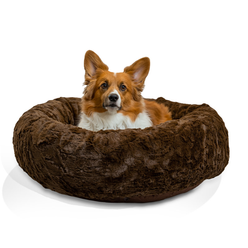 Extra Large Dark Chocolate Faux Fur Orthopedic Pet Bed with Blanket