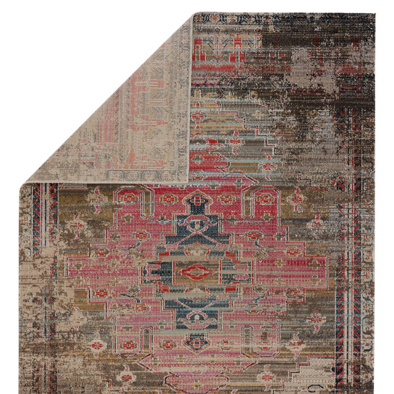 Azriel Pink and Taupe Medallion Synthetic Runner Rug