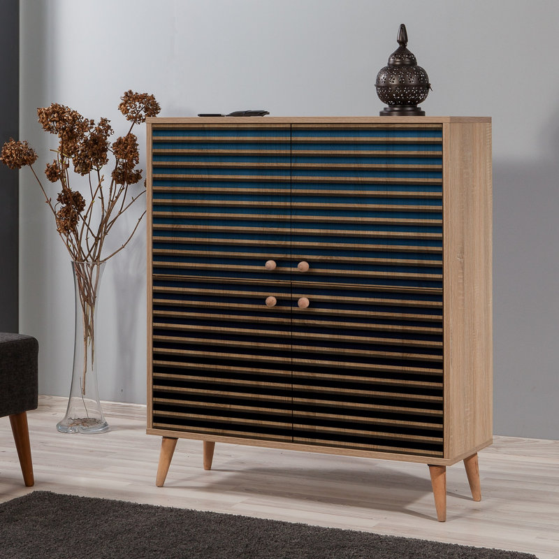 Modern Multi-Purpose Cabinet, Sonoma Oak, 37.4 x 43.7 x 14.2 inches | 100% Melamine Coated Particle Board, 0.71 inches Thick | Hornbeam Legs, Metal & Rope Handles, UV Coated, Wall-Fixable, Ample Storage