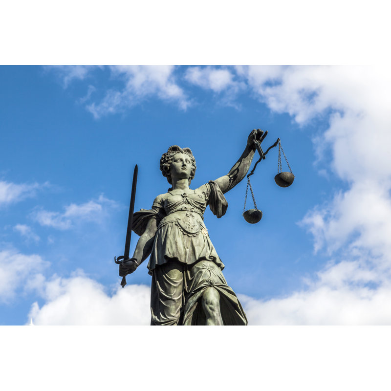 Justitia, A Monument In Frankfurt by Meinzahn - Wrapped Canvas Print, 30cm H x 46cm W