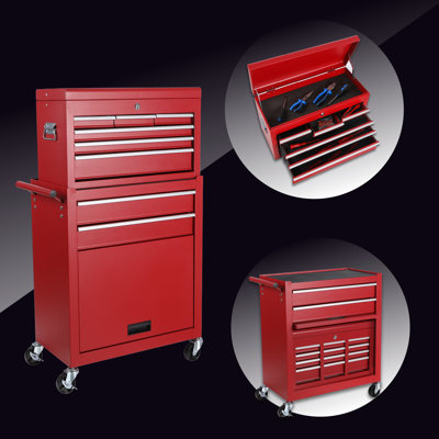 Armoire de rangement à outils 8 tiroirs avec coffre à outils amovible 2 en 1, coffre à outils