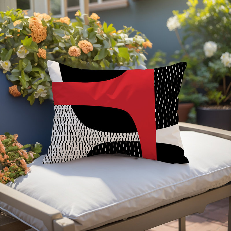 Coussin lombaire réversible intérieur / extérieur Vikka, H 14 po x l 20 po, Tribo, Rouge / noir / blanc cassé