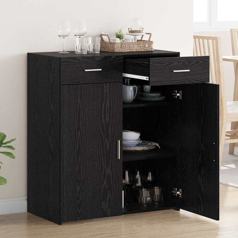 Storage Cabinet 80X42.5X93.5 Cm Engineered Wood, Black Oak