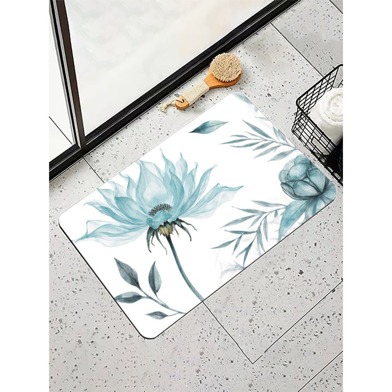 Élégant tapis de bain aquarelle floral bleu, porte de douche 16 x 24 Essential