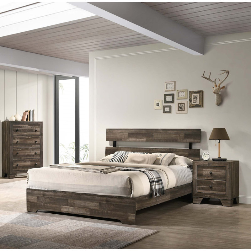 Base de lit à profil bas 1pc, Brun rustique