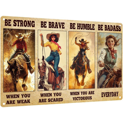 Cowboy Rodeo Vintage Plaque en métal Be Badass Everyday Girls Love Horses, décoration murale rétro pour la maison, la ferme, la ferme, le bar, le garage, l'intérieur, l'extérieur, l'Ouest, décor, 8 x 12 pouces