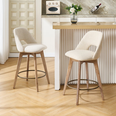Lovetro Swivel 26.8'' Linen Counter Stool with Solid Wood Frame