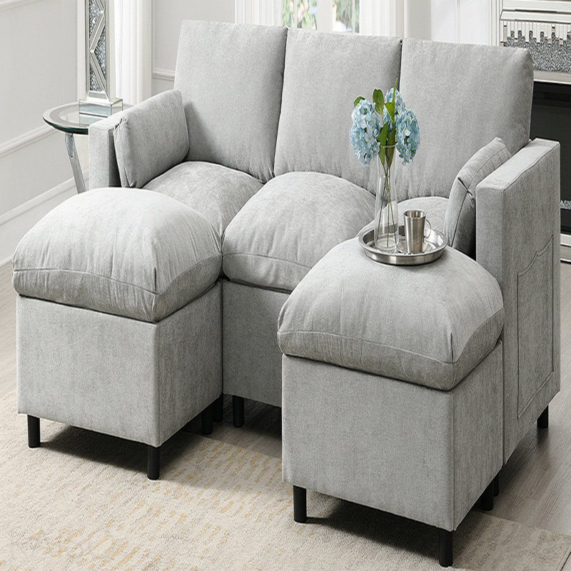Canapé modulaire Basic, canapé modulaire en chenille avec poches de rangement, ensemble de canapé en U à 5 places avec coussins décoratifs, combinaison libre, canapé Cloud moderne avec 2 repose-pieds mobiles