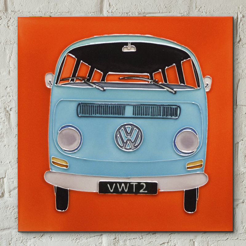 Handmade Transportation Ceramic / Porcelain Wall Decor, Orange/Light Blue