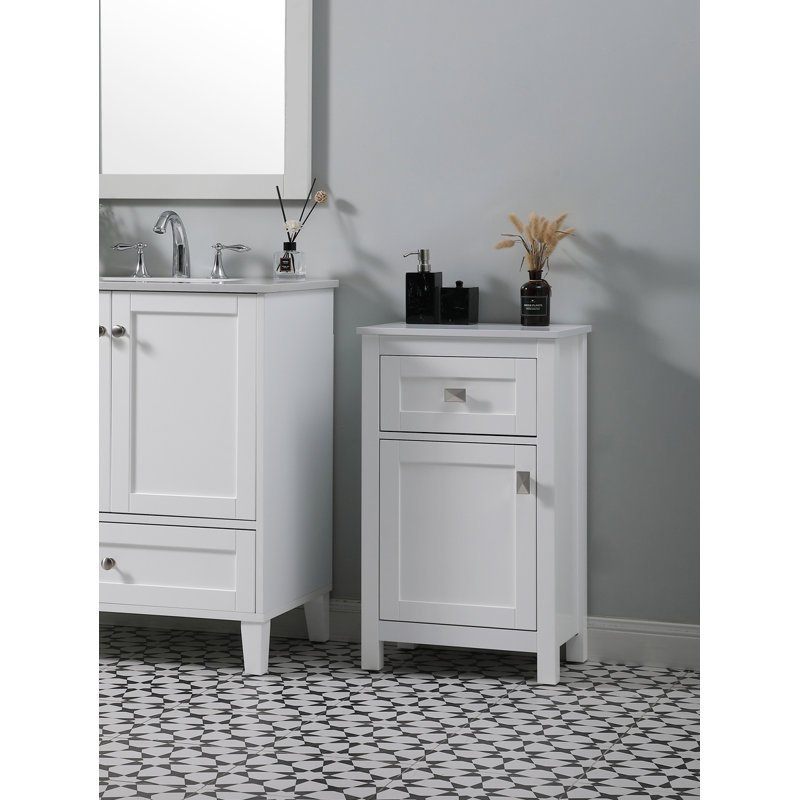 Destinique Freestanding Bathroom Cabinet, White/Brushed Nickel