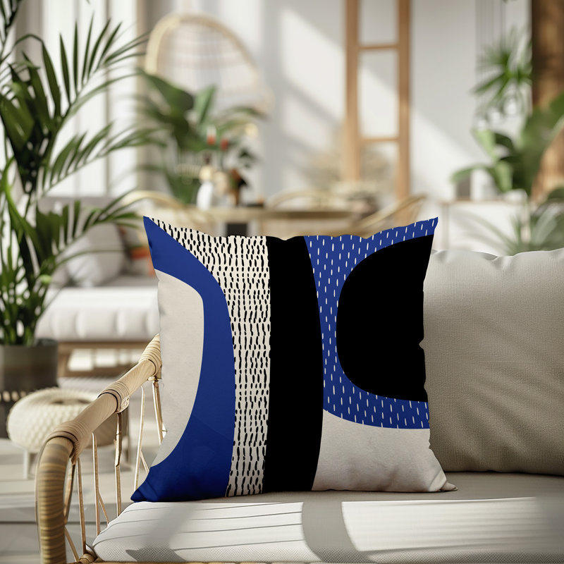 Coussin carré intérieur / extérieur pia, H 19 po x l 19 po, Bleu marine / noir / blanc cassé