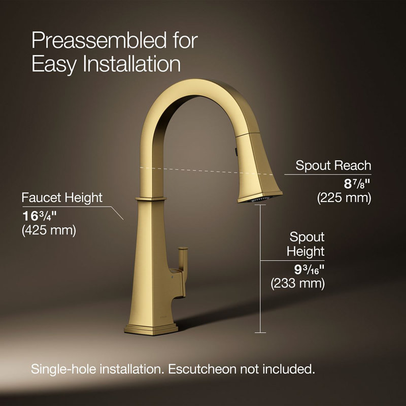 Riff Touchless Pull-Down Kitchen Sink Faucet, Moderne Brass