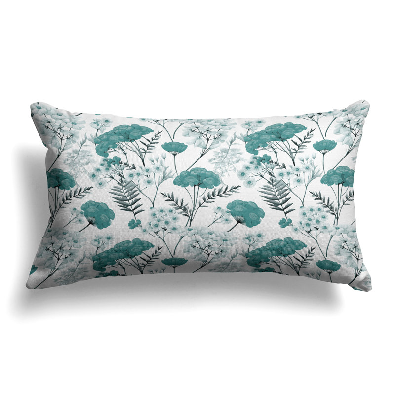 Cherry Blossom Charm  Rectangular Throw Pillow, White/Green