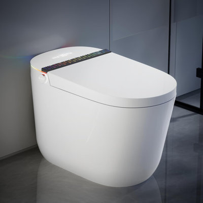 Yingze Smart Toilet,Modern Smart Toilet With Bidet Built In With Foot Sensor,Tankless Toilets Auto Open/Close Lid With Dryer,ADA Comfort Height Heat Seat,Instant Warm Water,Power Outage And Flush